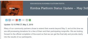 Screen shot of Kimbia page on outages