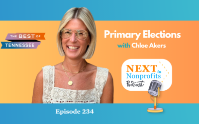 Smiling blonde woman beside "Primary Elections" title, Next in Nonprofits podcast logo, and "Episode 234" text.